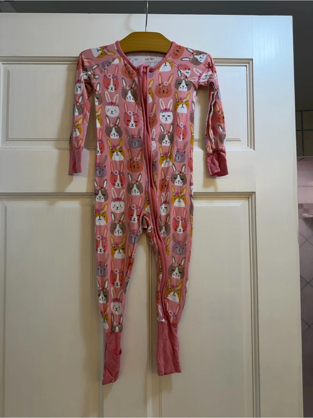 Little Sleepies Pink Bunny Print Footed One-Piece